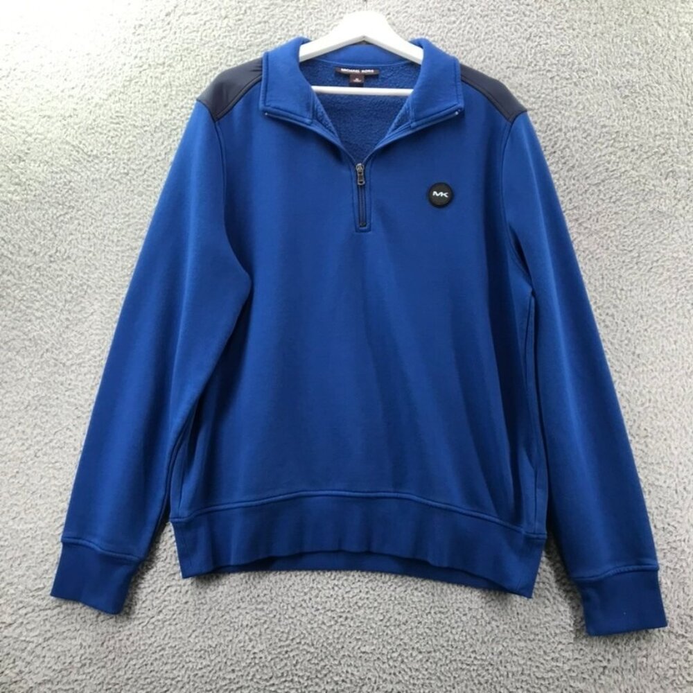 MICHAEL KORS Mens Size XL Blue Quarter Zip Chest Logo Pullover Sweater